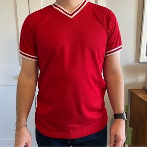 Teamwork Vintage Athletic Red/White Uniform Top V-Neck Size Small